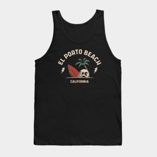 Vintage Surfing El Porto Beach California // Retro Surf Skull Tank Top